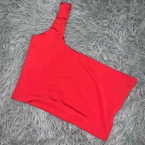 Red one shoulder crop top